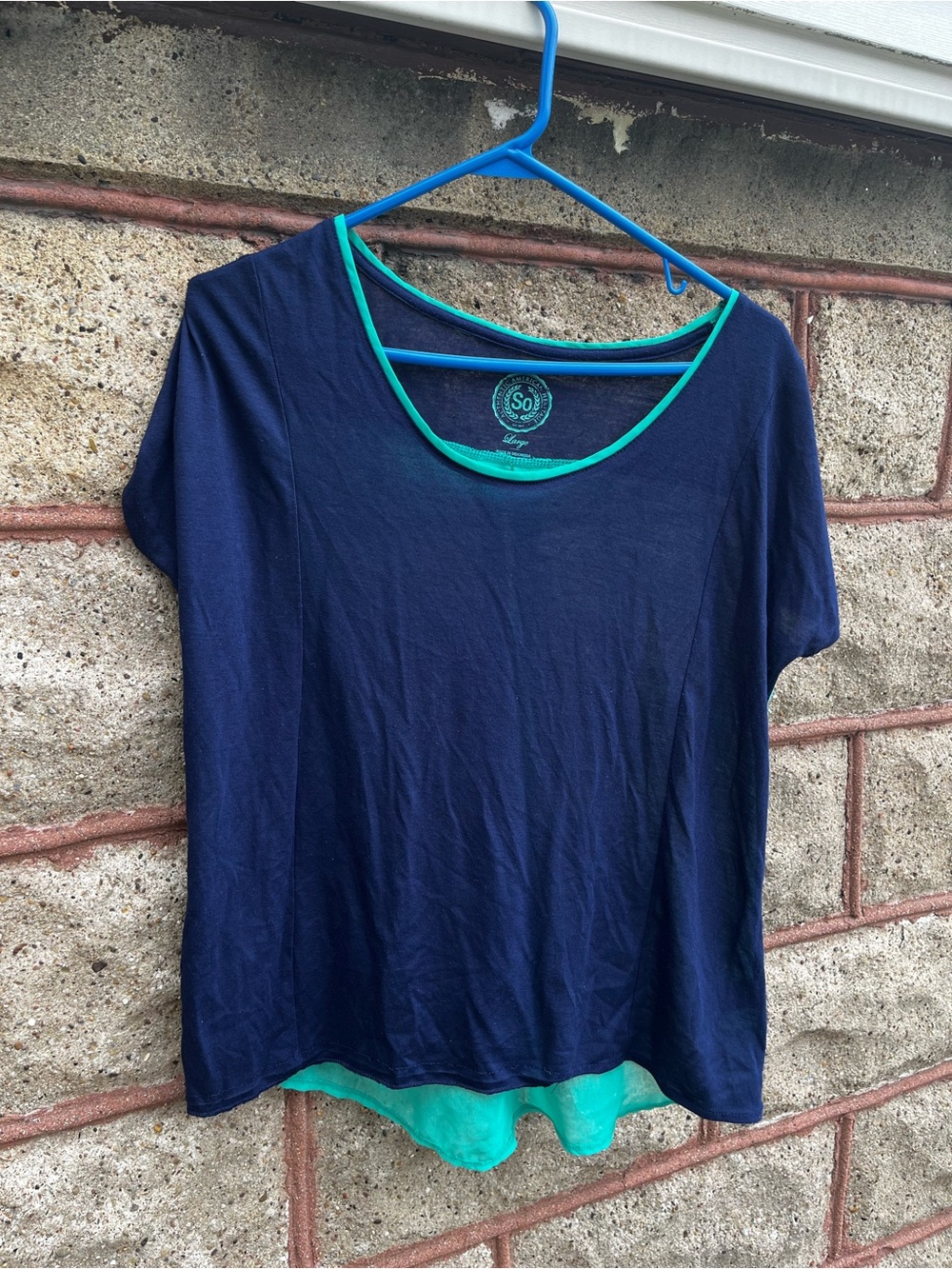 SO Navy & green Short-Sleeve Scoop Neck blouse large